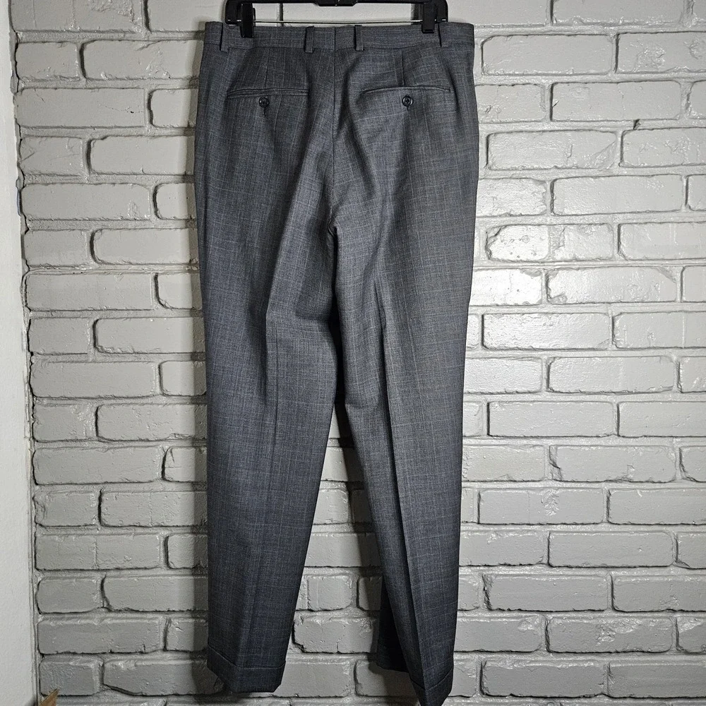 Vintage Burberry London Mens Wool‎ Suit Grey Plaid Windowpane 41R 34X30
